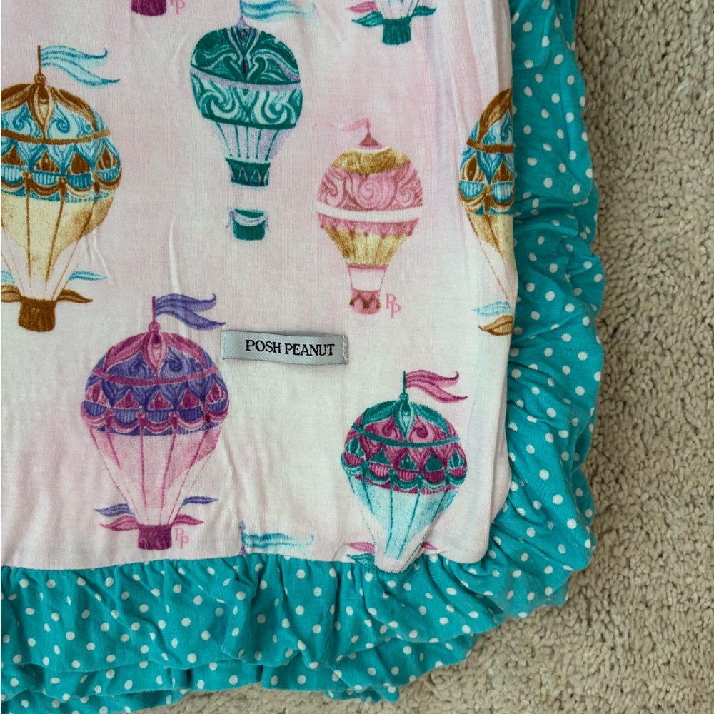 Posh Peanut “Gemma” Luxe Patoo Blanket with Teal Polka Dot Trim - Picture 3 of 10